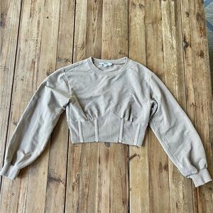 Women's Tan Cropped Sweatshirt